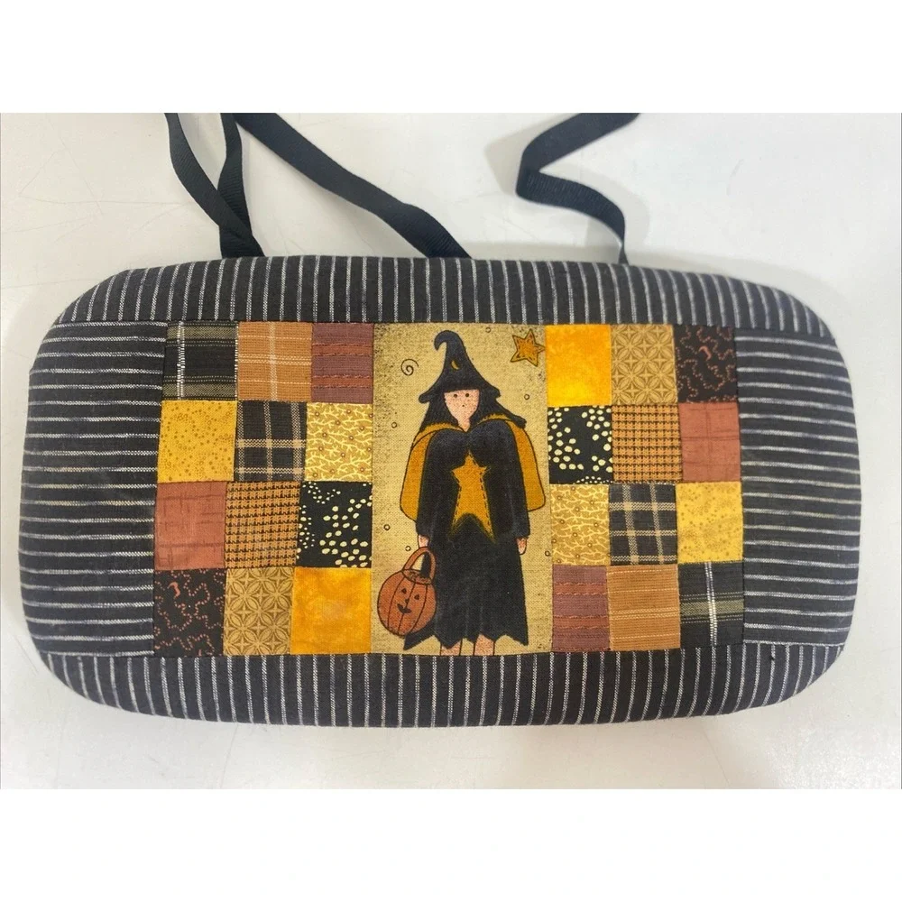 Vintage Heart Of Dresden Quilted Basket Lid Patchwork Halloween Witch 1995